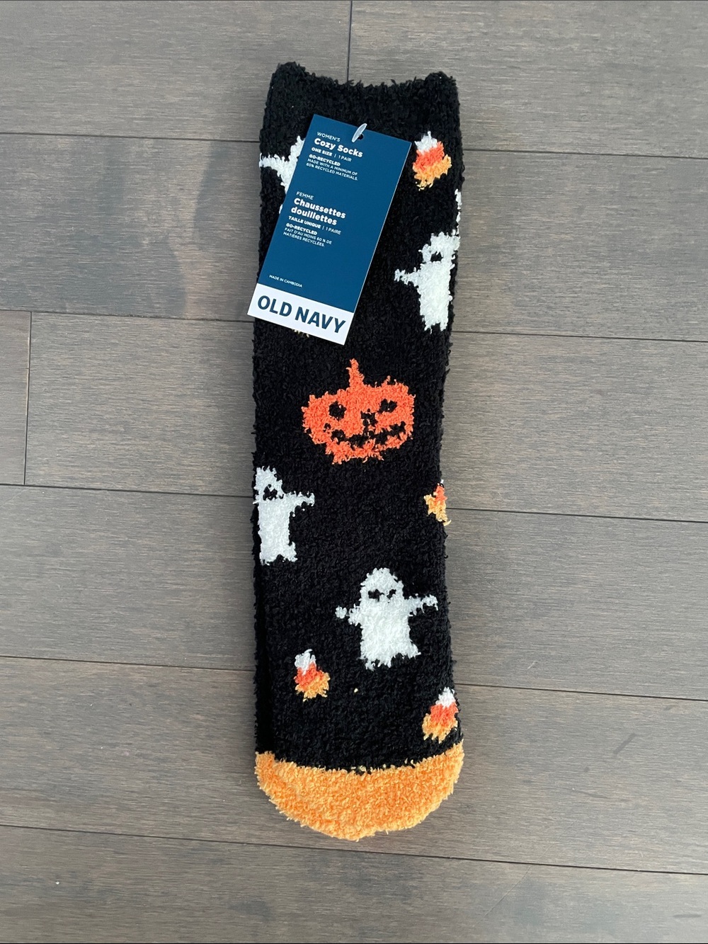 Old Navy Black Cozy Kids Halloween Socks with White Ghosts and Orange Pumpkins